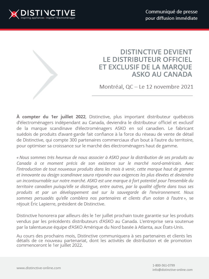 DISTINCTIVE DEVIENT LE DISTRIBUTEUR OFFICIEL ET EXCLUSIF DE LA MARQUE